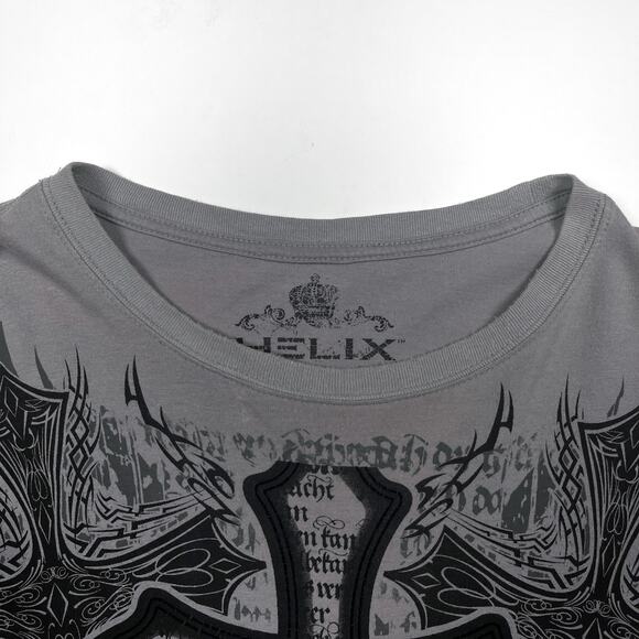 Y2K Helix Grunge Cross Long Sleeve Shirt Thermal Sleeves Cyber Affliction Style - Picture 3 of 16